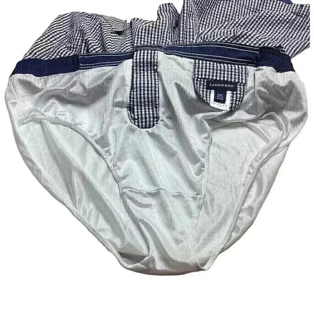 Lands End Mens XXL Seersucker Swim Trunks Shorts Blue White Cotton Blend Plaid - Picture 5 of 7